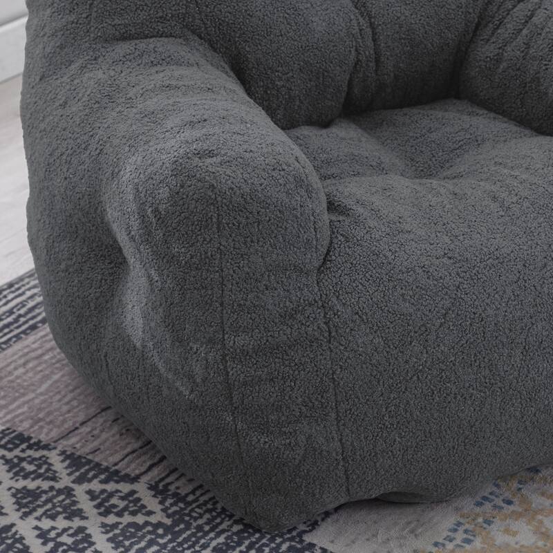 Grondin Mid-Century Modern Faux Fur Fabric Upholstery Bean Bag Chair Tufted Foam Padding Lazy Sofa with Armrests