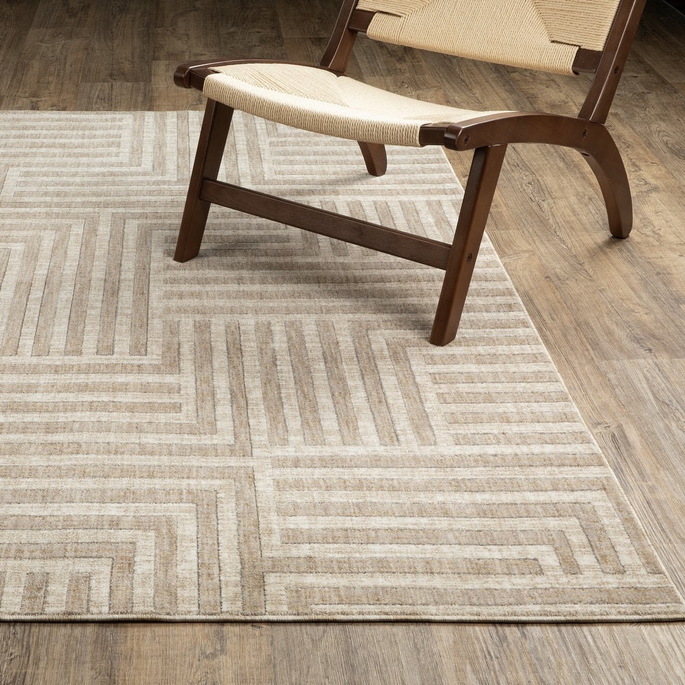 Hunter Geometric Maze Beige/ Ivory Area Rug