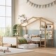preview thumbnail 2 of 9, Roomfitters Full Size Wooden House Bed Frame with Trundle, Built-In Desk, and Shelving, Playhouse Platform Bed for Kids