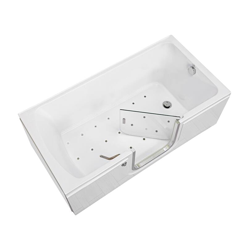 Ella Laydown 30x60 Walk in Bathtub, Waterfall Wall Mount Faucet, Hand Shower, Slider Bar in Chrome