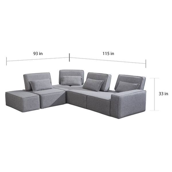Divani Casa Chapel Modern Light Grey Fabric Sectional Sofa w/ Ottoman