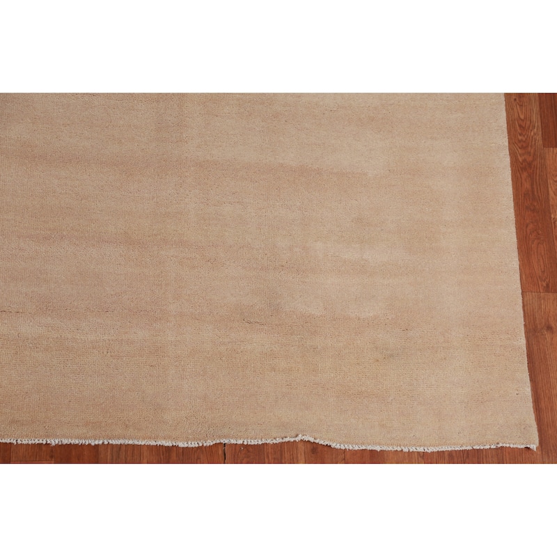 Hand Knotted Oriental 100% Wool Carpet Modern Solid Peach Gabbeh Area Rug - 12' 7'' X 9' 1''