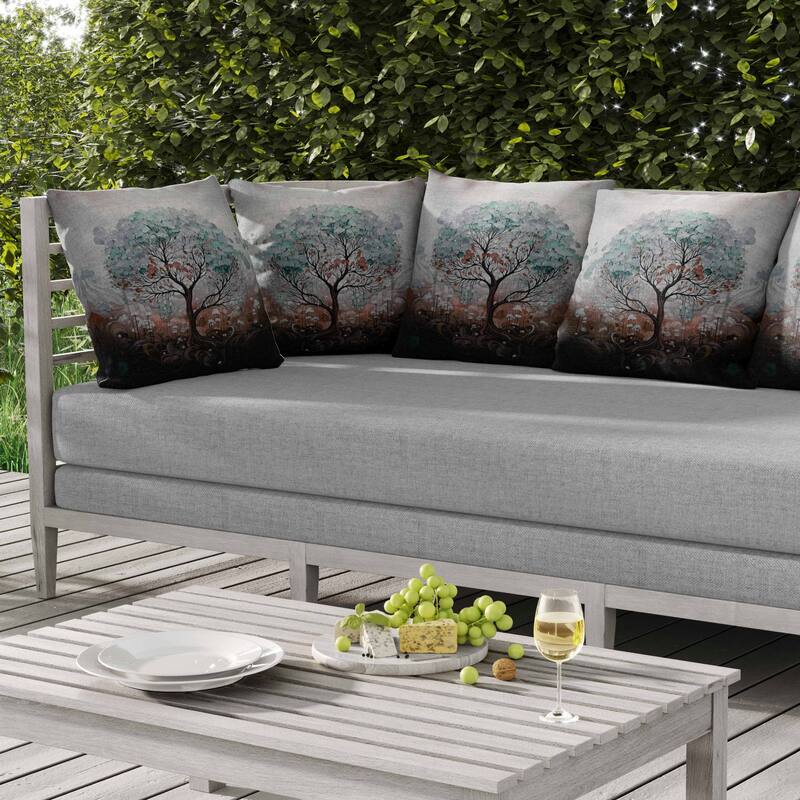 Beautiful Tree of Life Indoor/Outdoor Reversible Throw Pillow Blue and Mint