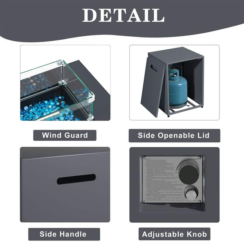 UPHA 56 Inch Outdoor Propane Fire Pit Table, 50,000 BTU Iron Rectangular Gas Fire Pits with Tank Cover, Lid and Wind Guard