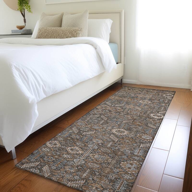 Machine Washable Indoor/ Outdoor Traditional Boho Chantille Rug - Chocolate - 2'3" x 7'6"