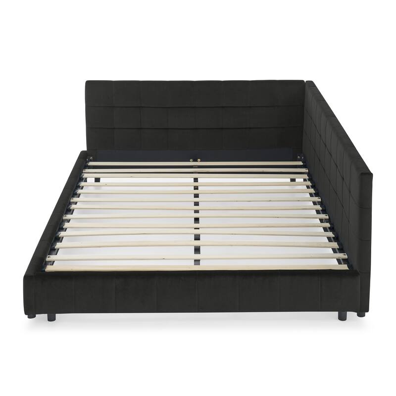 Queen Size Upholstered Tufted Bed Frame, Sofa Bed Frame With Comfortable Backrest And Armrests