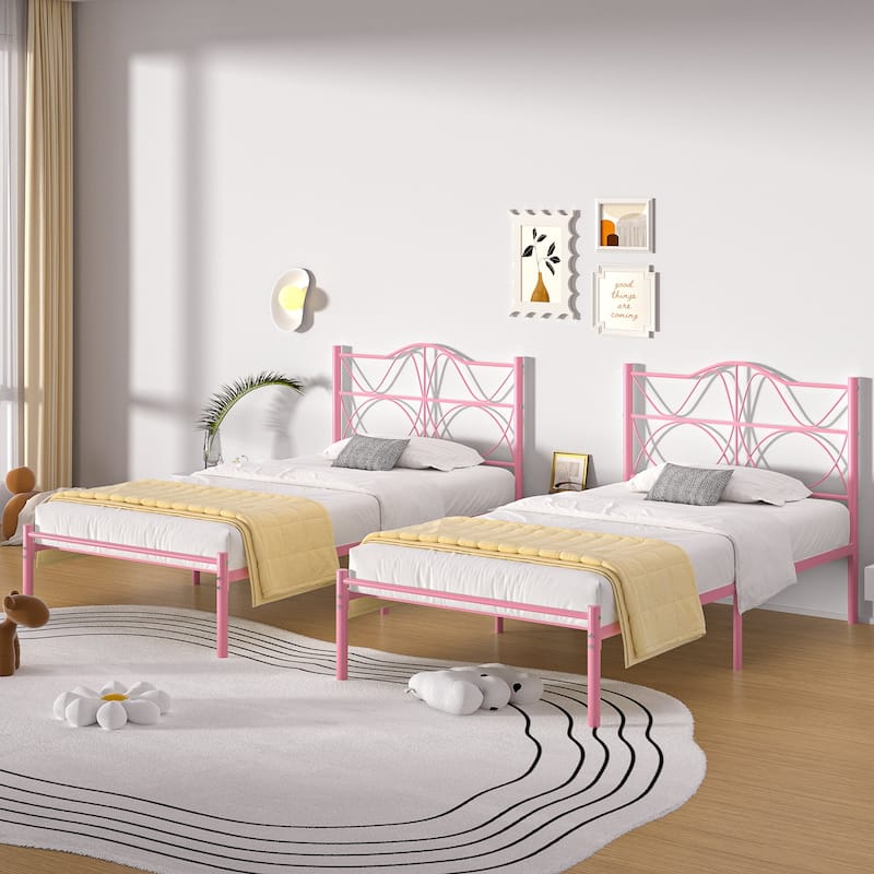 VECELO Metal Platform Bed Frame with Curved Headboard and Under-Bed Storage-No Box Spring Needed, Twin/Full/Queen Size