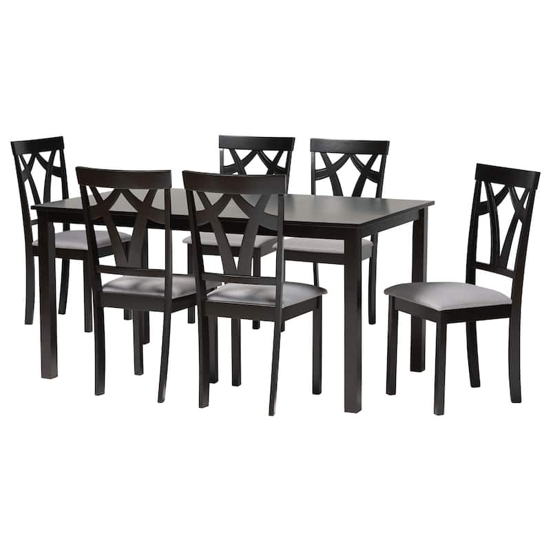 Sylvia Modern Grey Fabric and Dark Brown Finished Wood 7-Piece Dining Set - Grey