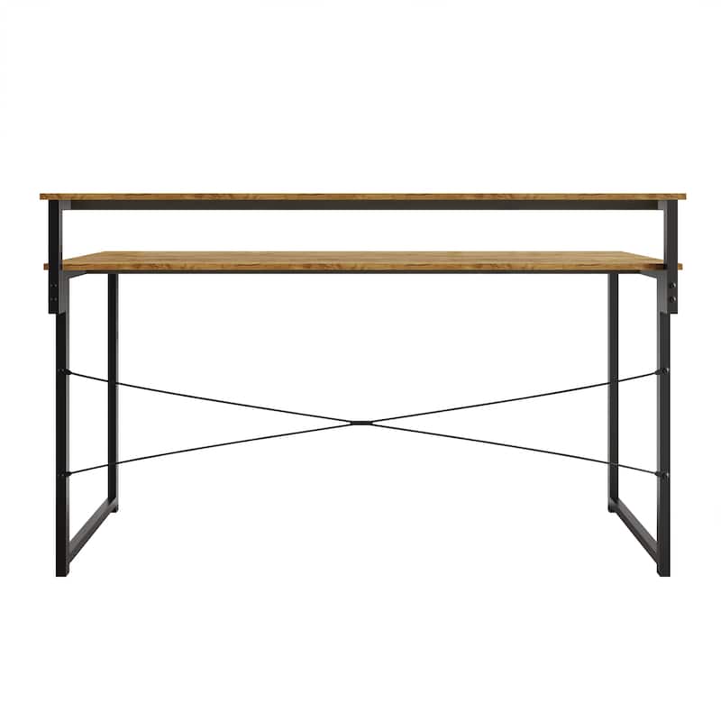 CraftPorch Minimalist 55-Inch Metal Computer Desk With Shelf - Light Oak