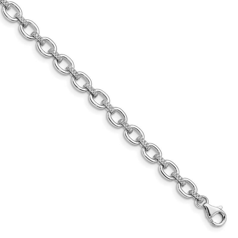 Curata 925 Sterling Silver Rhodium Plated CZ Cubic Zirconia Simulated Diamond Cable Link With .5inch Ext Bracelet 7 Inch