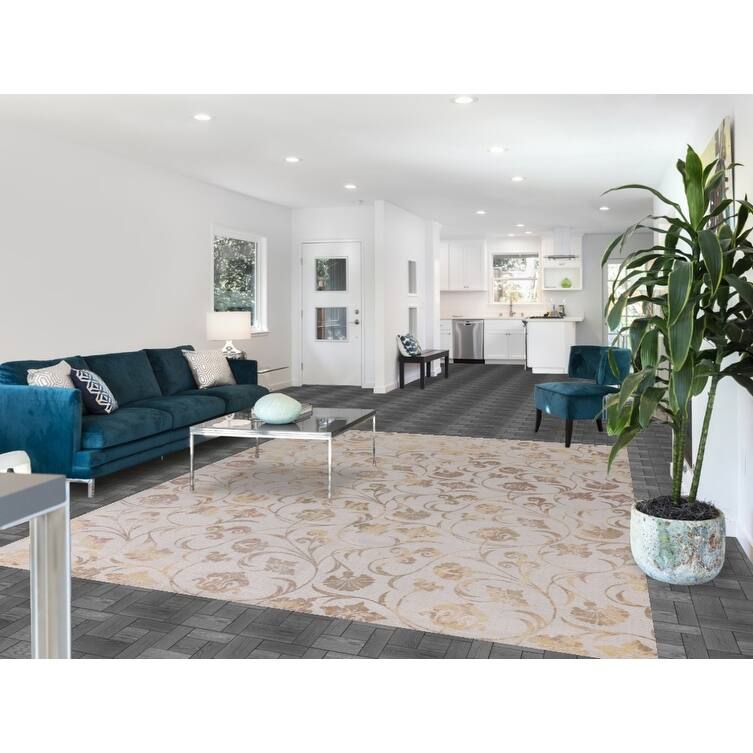 All-Over Floral Abstract Modern Area Rug Hand-Knotted Wool Carpet - 7'10"x 9'10"