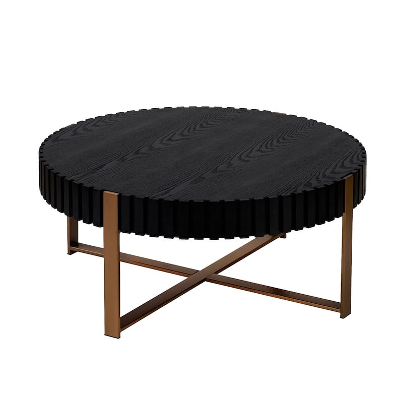 Modern Handcraft Drum Coffee Table with Sturdy Pedestal