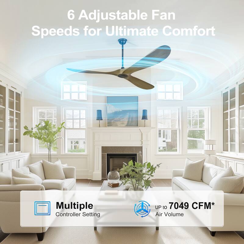 72"Large Size Solid Wood Ceiling Fan without Lights with Remote Control and Wall Switch, for Patio,Indoor,Living Room,Bedroom
