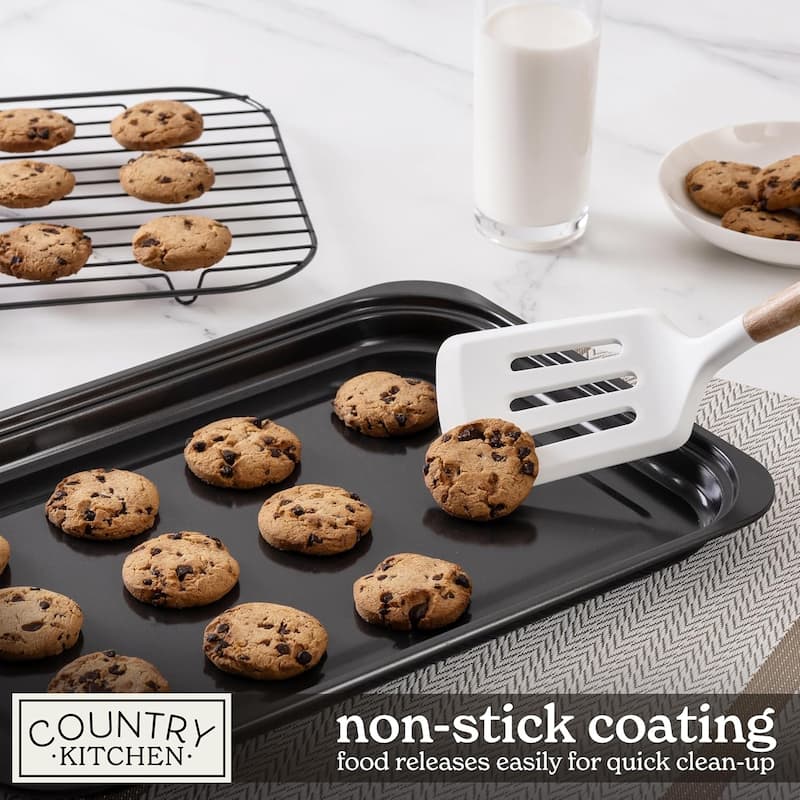 Country Kitchen 8-Piece Bakeware Set, Nonstick Baking Pans & Nesting Baking Sheets, Durable Steel, Grey
