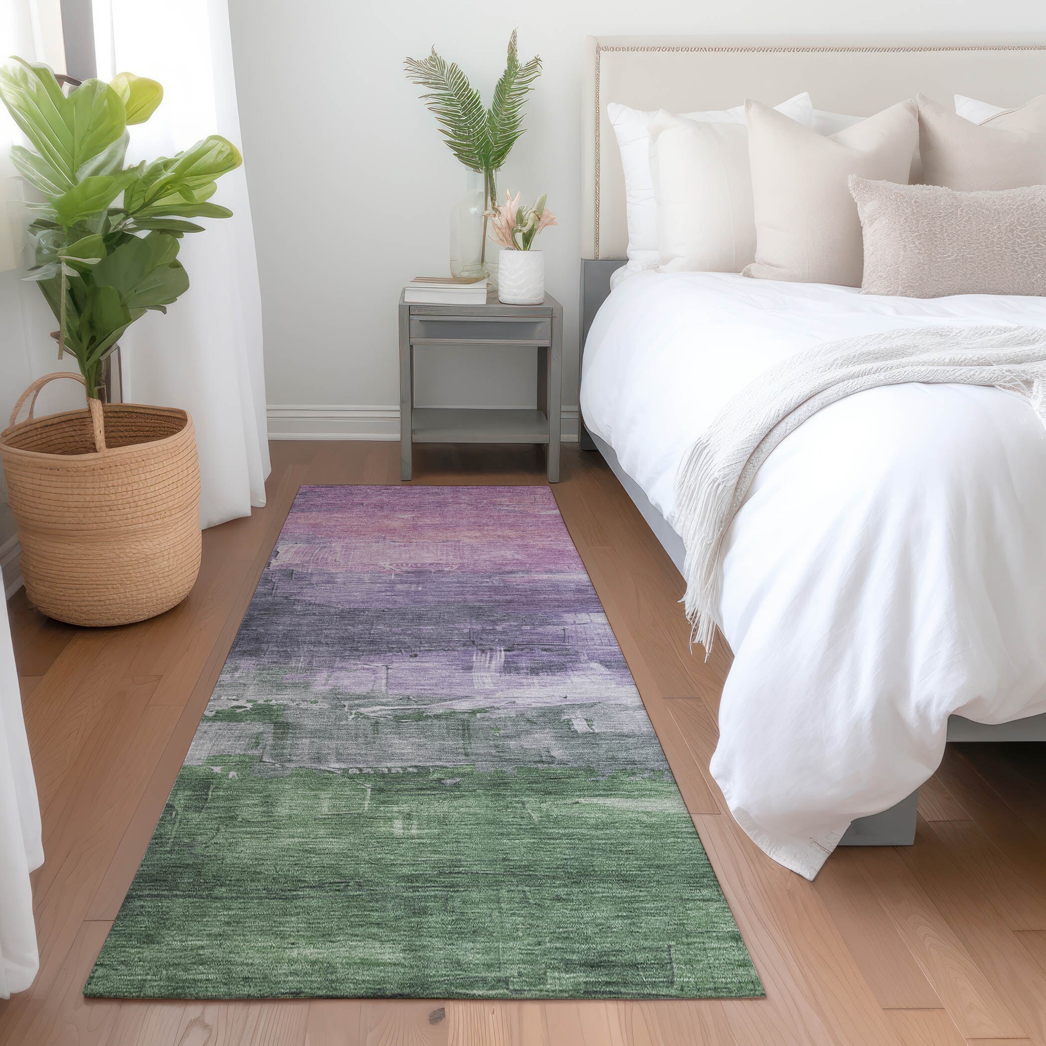 Machine Washable Indoor/ Outdoor Ombre Watercolor Chantille Rug