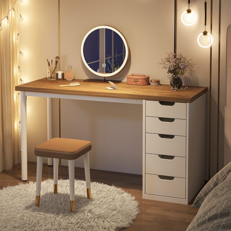 Vanity Desk with 5 Drawers, Modern Makeup Desk with Mulitple Storage, Gifts for Christmas