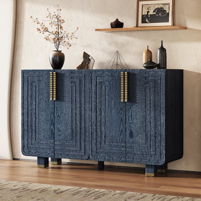 54" Retro Storage Buffet Cabinet, 4-Door Vintage Fluted Sideboard with Adjustable Shelves, Ideal for Dining, Kitchen .
