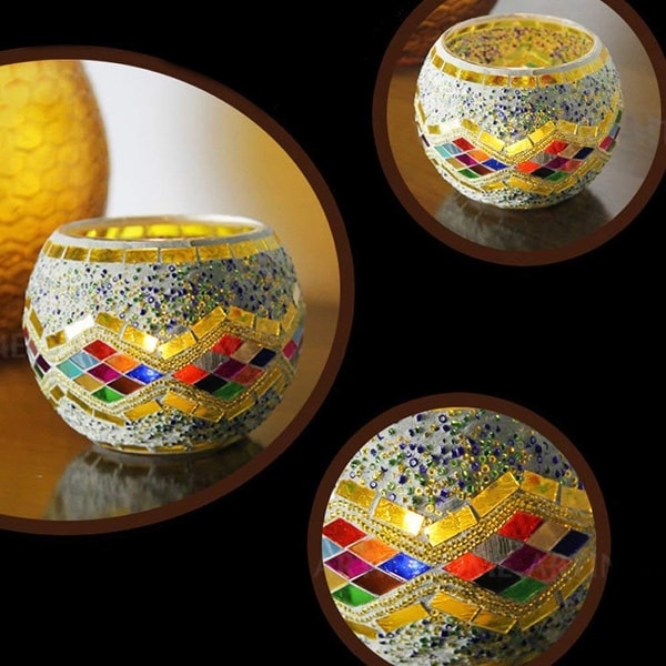 Mosaic Glass Multi-Color Diamond Candle Holder. Opens flyout.