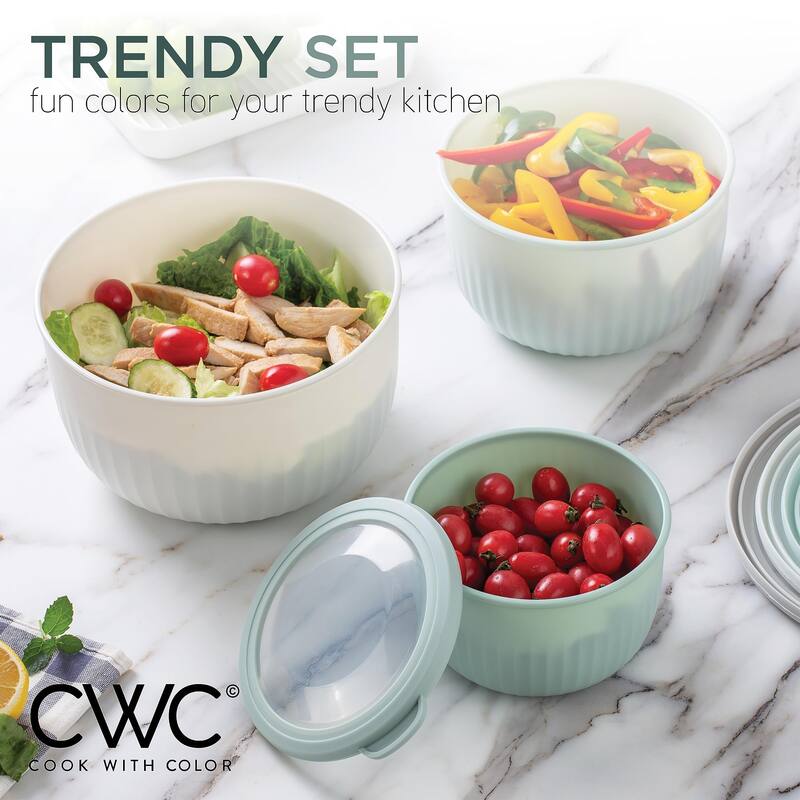 COOK WITH COLOR Meal Prep Containers Wide Mixing Bowls Food Storage Containers with Lids, Green Deep 12 Pcs