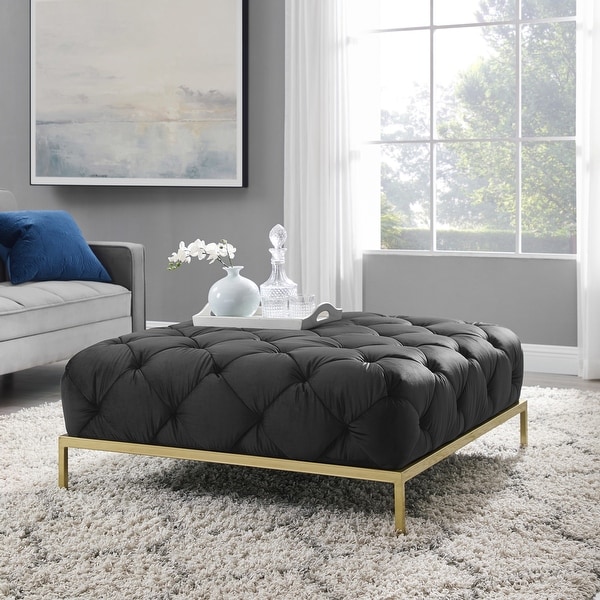 Corvus Kamdon Tufted Velvet Chesterfield Square Ottoman with Gold
