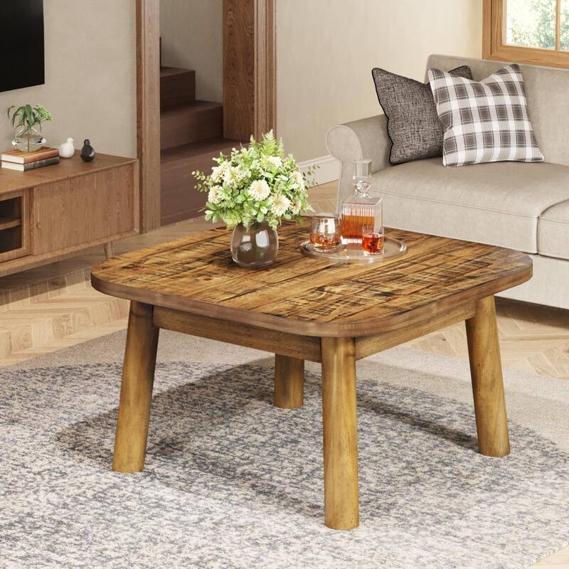 Solid Wood Square Coffee Table, 31.5 Inch Farmhouse Living Room Center Table