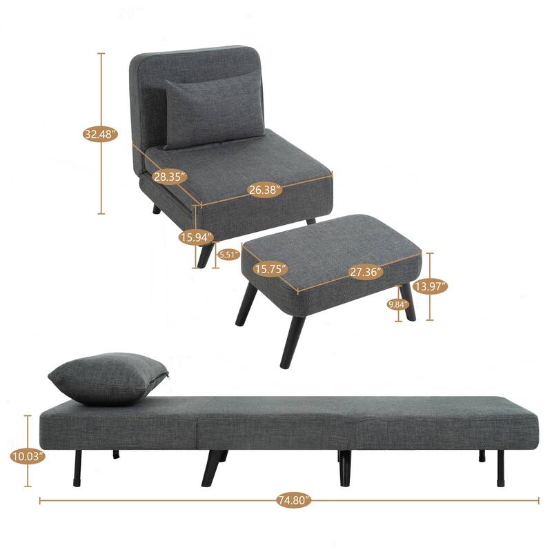 Versatile Foldable Linen Chair Bed with Detachable Pillow for Various Rooms