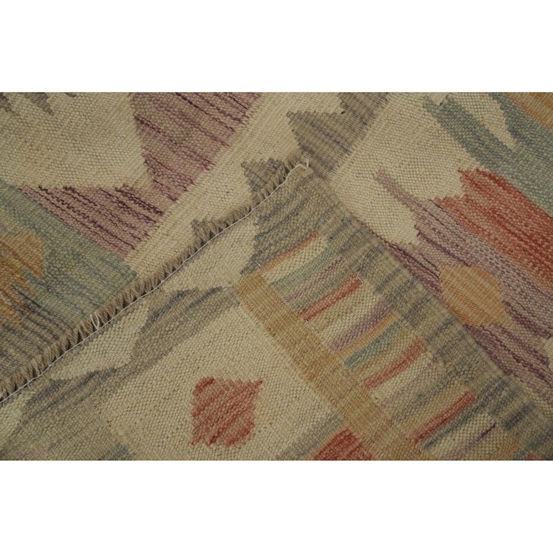 Hand Woven Oriental 100% Wool Carpet Southwestern Tribal Beige & Ivories Kilim Area Rug - 6' 11'' X 5' 0''