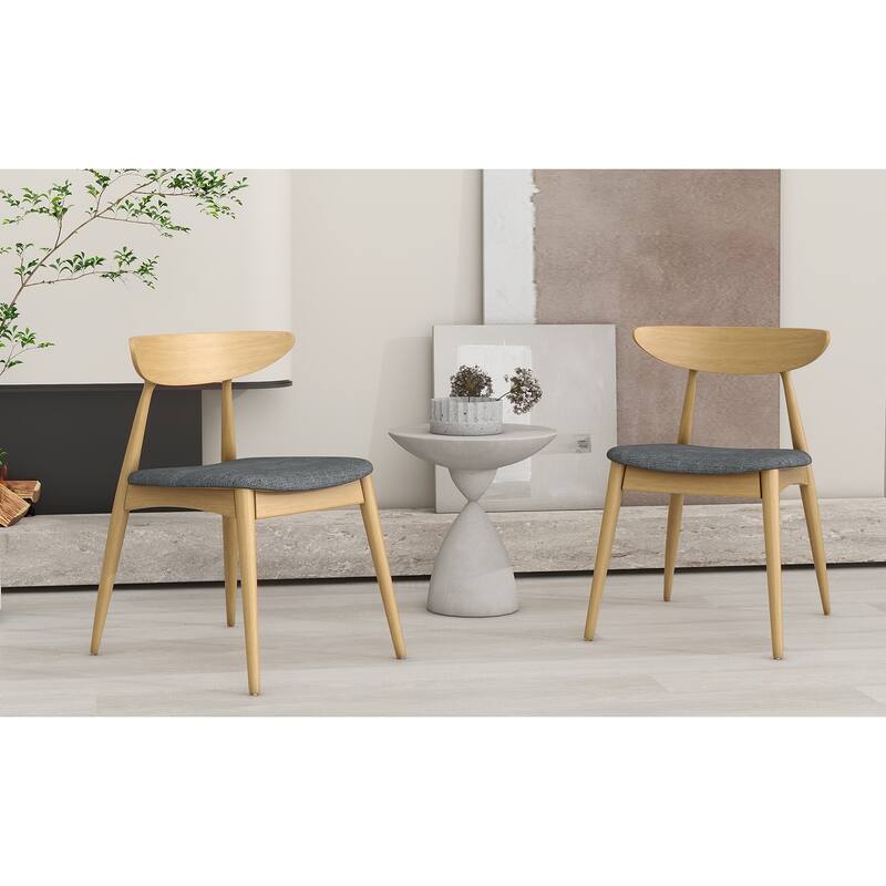 Set of 2 Retro Rubberwood Chairs with Ergonomic Back & Plush Cushions