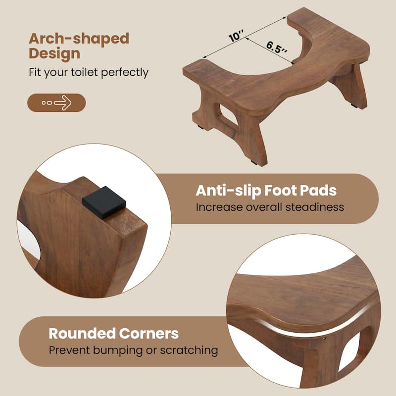 Gymax Teak Wood Toilet Stool 7'' Squatting Potty Stool for Adults &