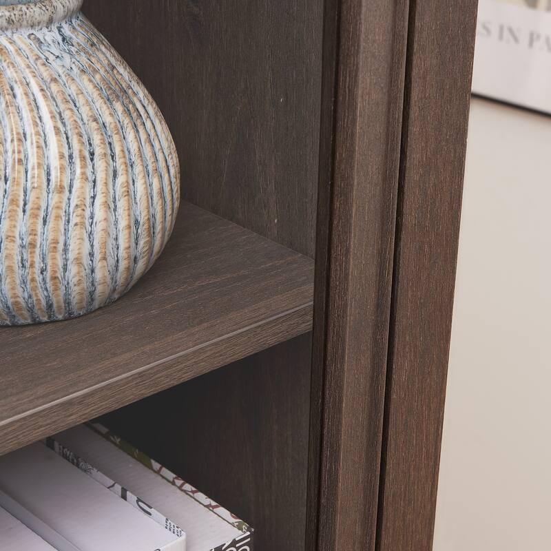 GDFStudio - Brookline Modern Storage Glass Display Cabinet with Flip-Up Glass Doors and 4-Tier Shelving