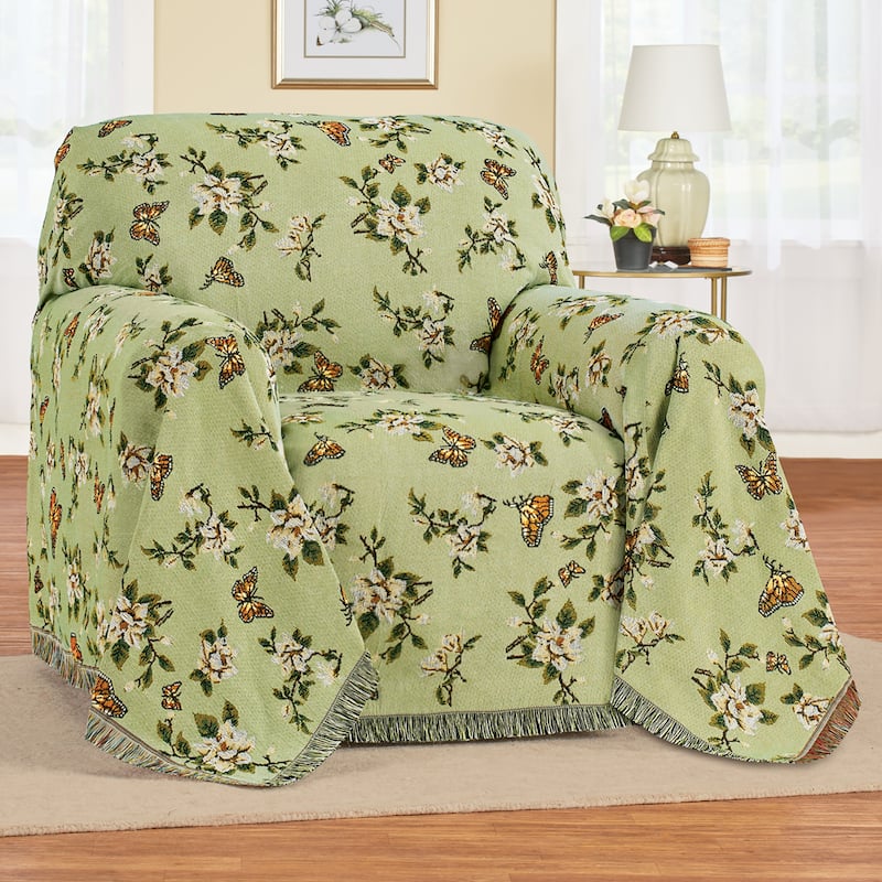 Botanical Butterfly Fringe Border Furniture Throw