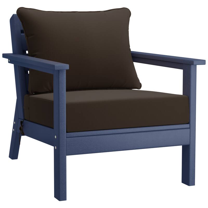 Birchwood All Weather HDPE Outdoor Patio Deep Seating Navy Blue Club Chair With Cushions (1-Piece)
