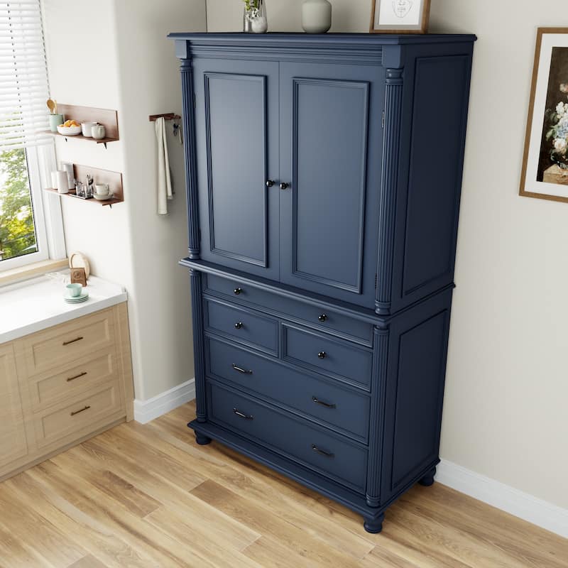 Tall Kitchen Pantry, 77.3"H - Large Storage Cabinet with 5 Drawers, 6 Door Shelves & 2 Adjustable Shelves, Freestanding