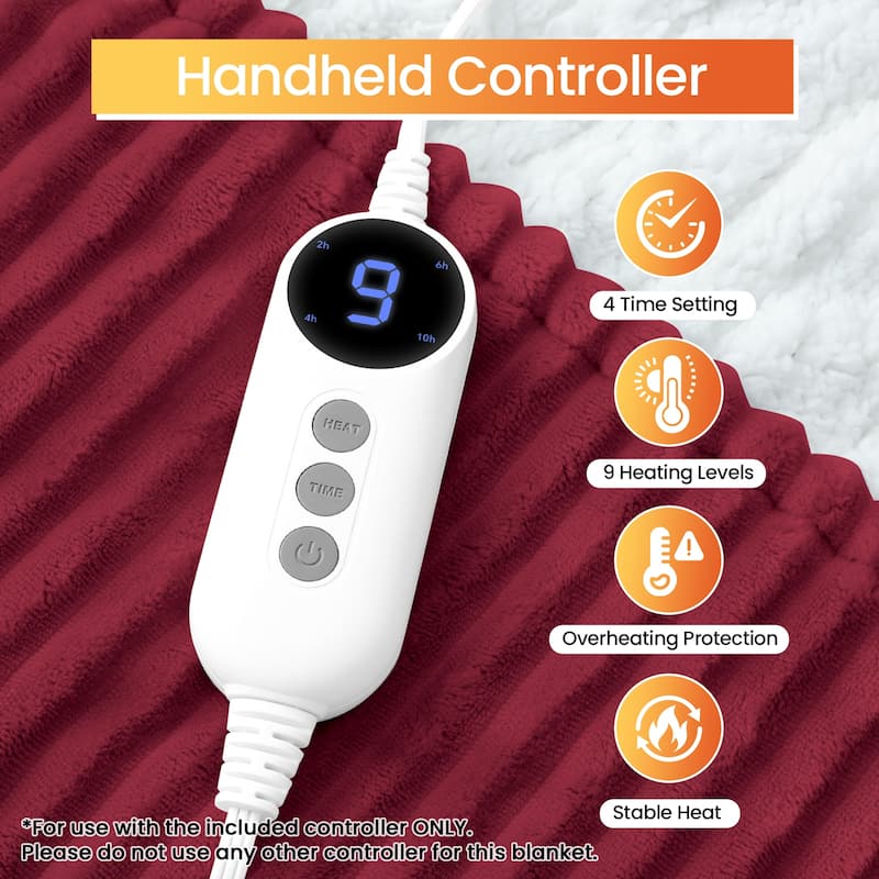 Reversible Flannel & Sherpa Electric Blanket, Heated Throw with Temperature and Timing Functions of a Controller