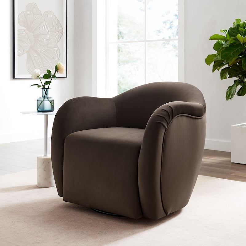 Compose Performance Velvet Swivel Armchair - Chocolate Brown