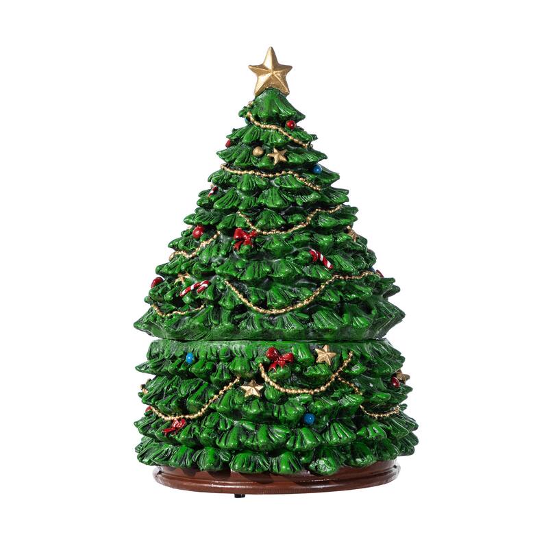 Glitzhome 100mm Christmas Resin Lighted Musical Snowflakes Christmas Tree Waterglobe