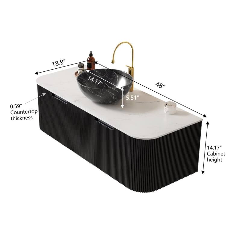 Wall Mounted Bathroom Vanity with Black Bowl Ceramic Basin