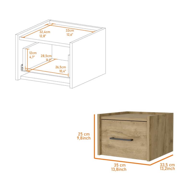 Wall-Mounted Nightstand, Sleek Single-Drawer with Spacious Top Shelf