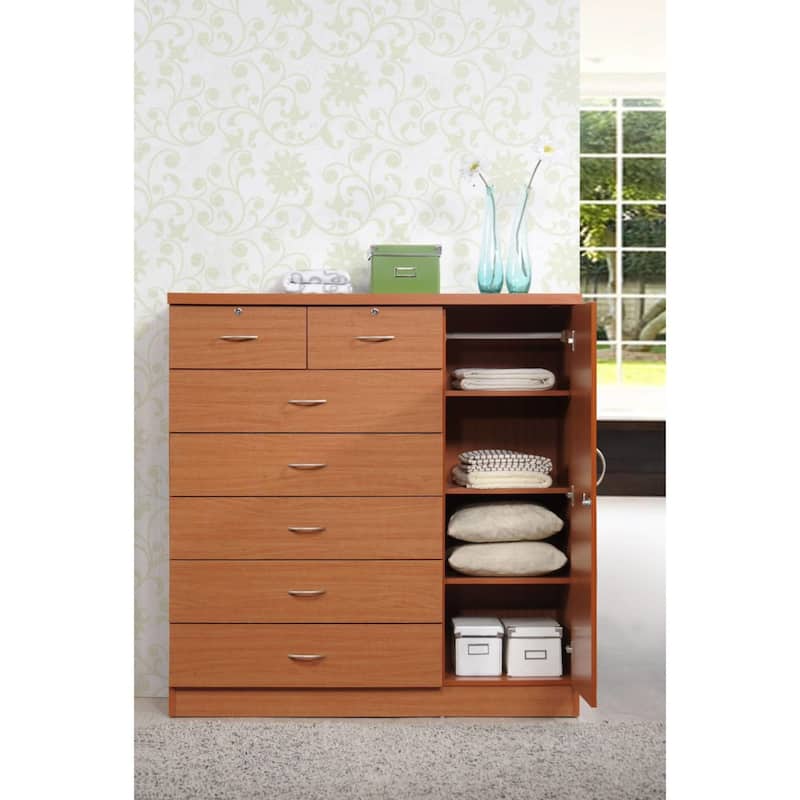 48.25" Cherry Red Rectangular 7-Drawer Chest with Locks and Door