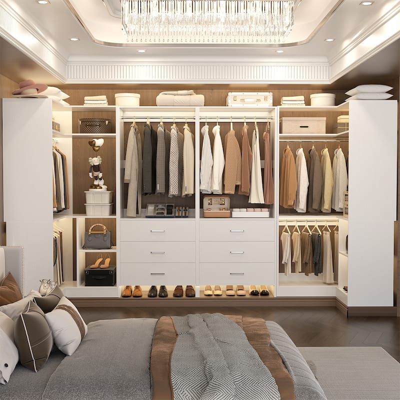 Cimly Set of 4 Closet Organizer with Drawers, U Shaped Freestanding Closet System - White