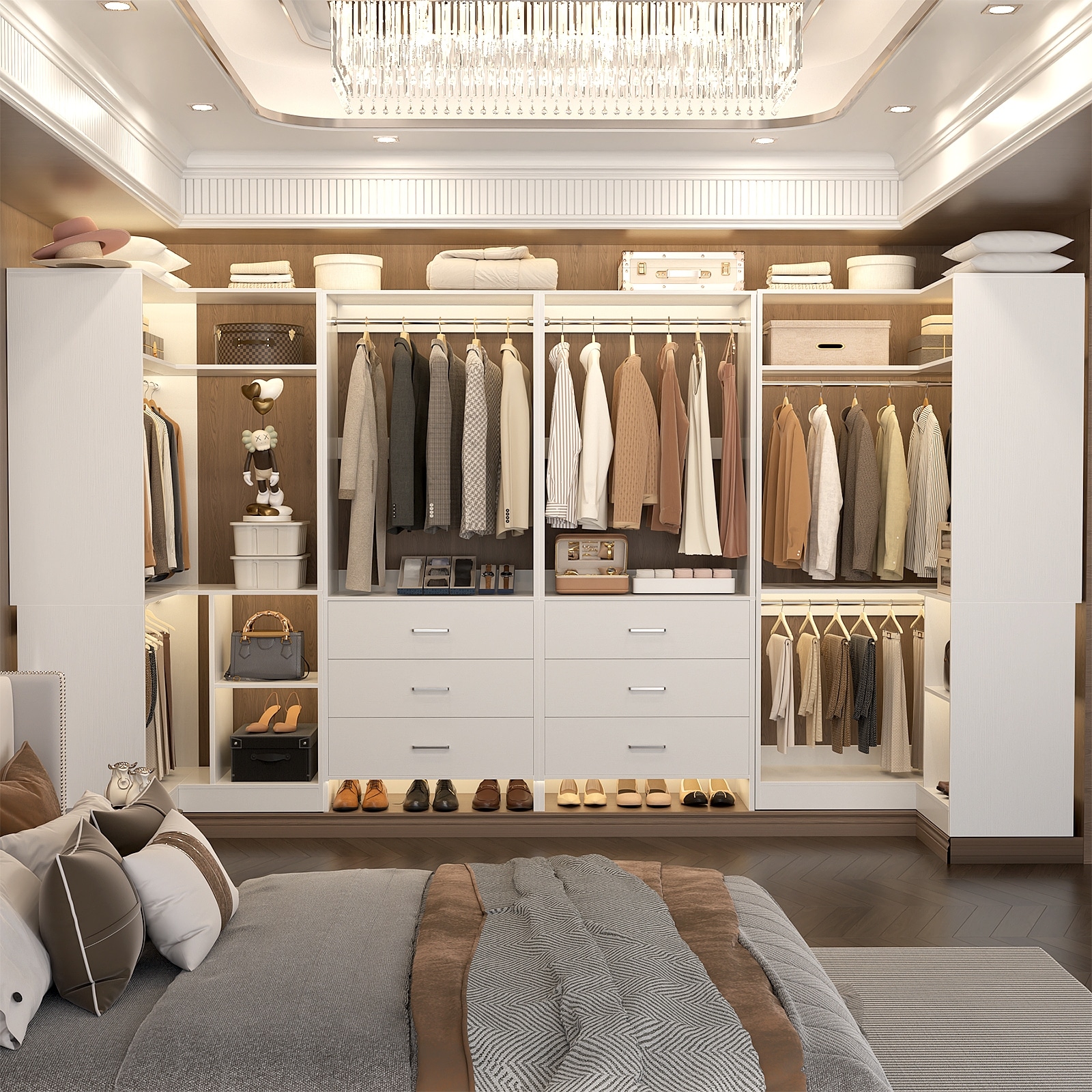 Cimly Set of 4 Closet Organizer with Drawers, U Shaped Freestanding Closet System