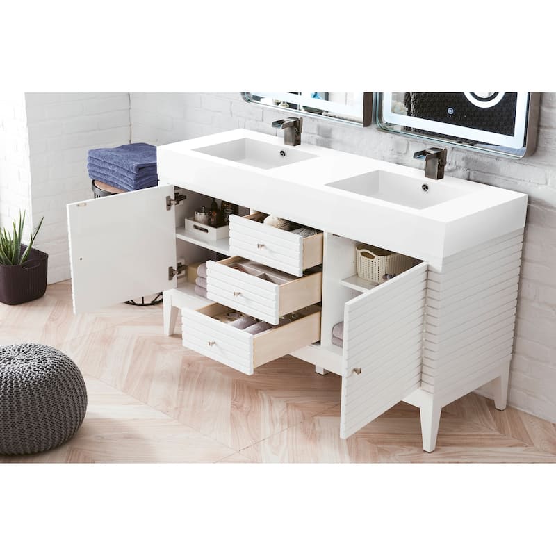 James Martin Vanities Linear 59" Double Vanity, Glossy White