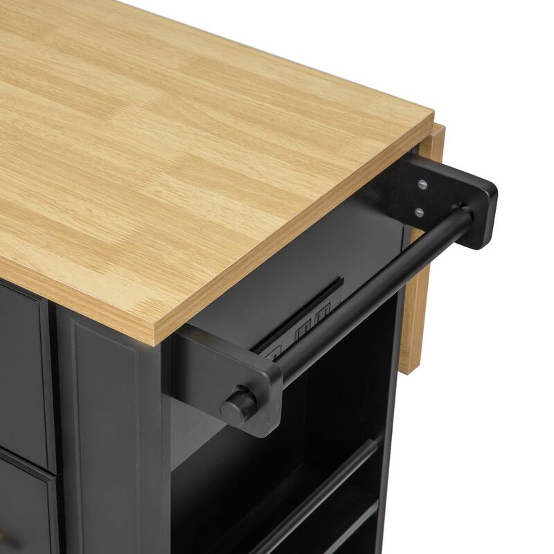51 Inch Kitchen Island with 6 Drawers Pull-Out Trash Can Power Outlet and Drop Leaf