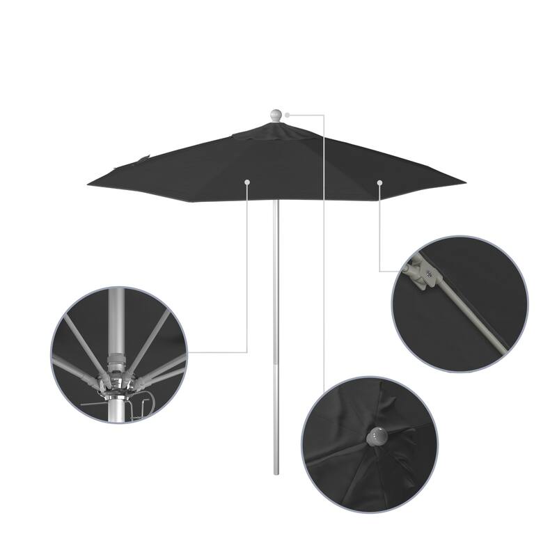California Umbrella 7.5' Rd. Aluminum Frame, Fiberglass Rib Market Umbrella, Push Open,Anodized Silver Finish, Pacifica Fabric