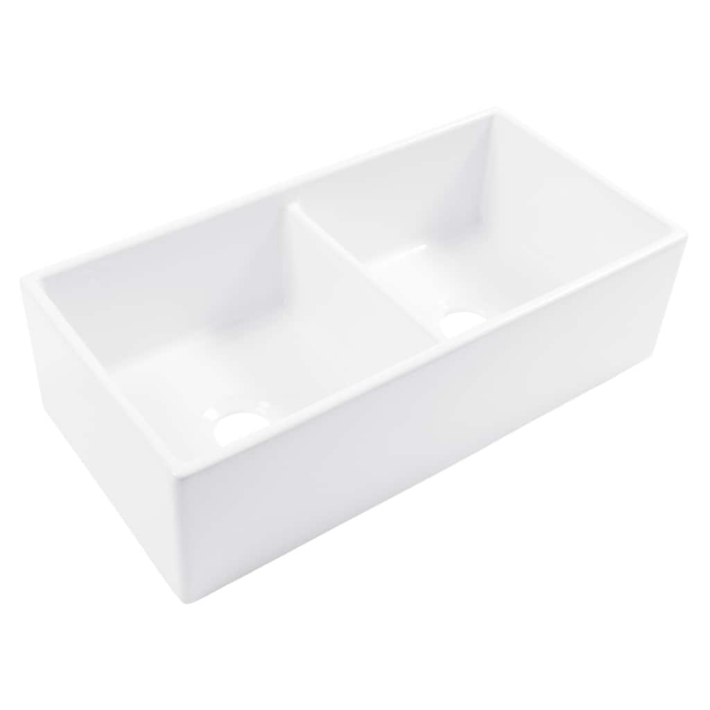 Sinkology Austen Crisp White Fireclay 36" Double Bowl Farmhouse Apron Kitchen Sink