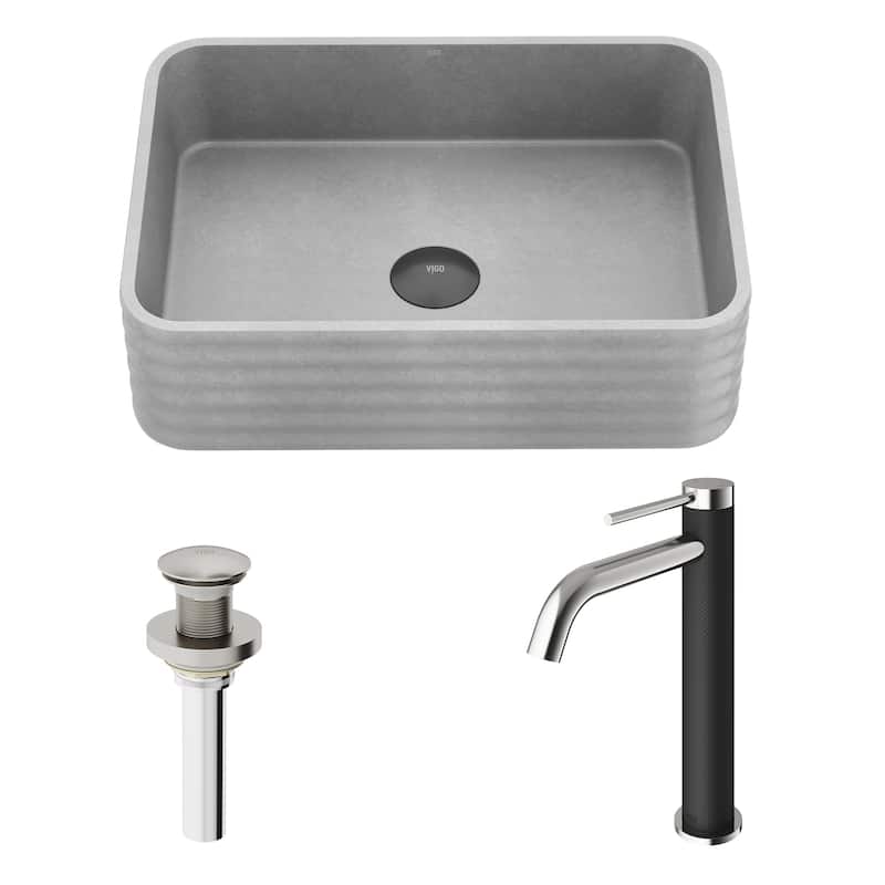 VIGO Cadman 18"L x 13"W Concrete Vessel Sink and Lexington 10"H Faucet Set