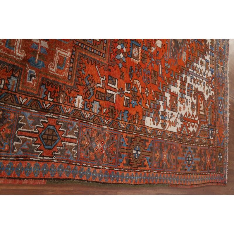Hand Knotted Oriental 100% Wool Carpet Traditional Medallion Oranges & Rust Heriz Area Rug - 11' 4'' X 7' 11''
