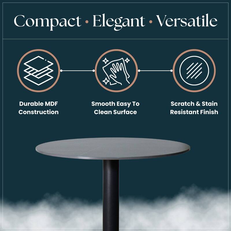 Vail Round Dining Table 27 in. Sintered Stone Tabletop in Black Stainless Steel Round Pedestal Base with Gold Accents