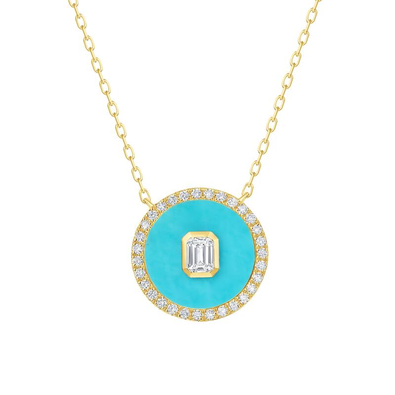 Joelle Collection Diamond Medallion Necklace in Turquoise, 14K Gold
