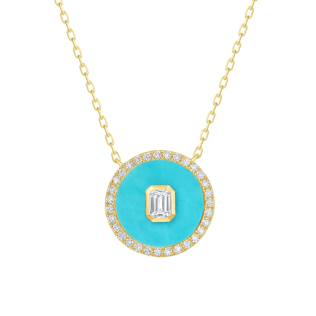 Joelle Collection Diamond Medallion Necklace in Turquoise, 14K Gold